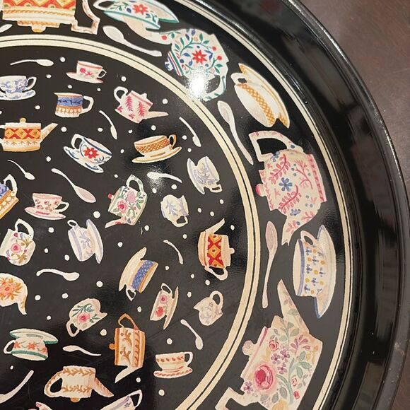 Dept 56 teapot metal serving tray tin tea leave - Picture 4 of 7